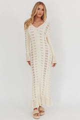 Portside Long Sleeve Knit Maxi Dress Cream