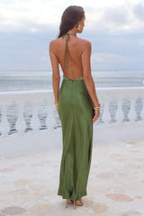 POSEY LOW PLUNGE MAXI DRESS - OLIVE