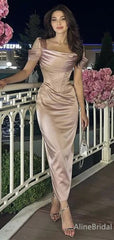 Elegant Champagne Square Mermaid Long Prom Dress, Evening Dress, PD38134