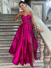 Gorgeous Sweetheart Strapless Hot Pink A-line Long Prom Dress with Slit, PD381768