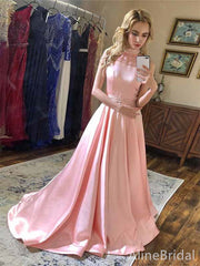 Elegant Pink Halter Beaded Backless A-line Long Prom Dress, Evening Dress, PD381773