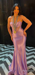 Elegant Purple Sweetheart Sheer Corset Mermaid Long Prom Dress,PD381798