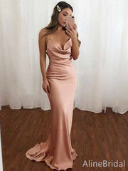 Sexy Peach Pink Cowl Neck Long Mermaid Prom Dress, Evening Dress, PD381862