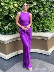 Modest Purple SleevelessLong Mermaid Evening Dress, Prom Dress, PD381884