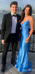 Elegant Blue V-neck Backless Mermaid Long Prom Dress, Evening Dress, PD381919