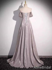 Elegant Lavender Off-the-Shoulder Strapless A-line Long Prom Dress, PD381967
