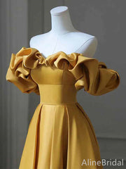 Gorgeous Yellow Strapless Ruffles A-line Long Ball Gown, Evening Gown, PD381976