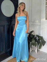 Unique Blue A-line Long Side Cut Out Prom Dress, PD381988