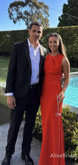 Simple Red Sleeveless Mermaid Long Prom Dress, PD381993