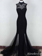 Gorgeous Black Lace Applique Lace Up Mermaid Long Tulle Prom Dress,PD382043