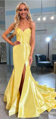 Stunning Yellow Sweetheart Strapless Mermaid Long Prom Dress with slit, PD382047