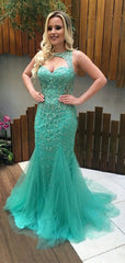 Gorgeous Sweetheart Cut-Out Halter Beadings Long Mermaid Lace Prom Dress, Evening Dress, PD382071