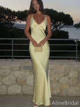 Pastel Yellow V-neck Spaghetti Straps Mermaid Prom Dress, Evening Dress, PD382127