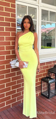 Elegant Yellow One-Shoulder Backless Bodycon Long Mermaid Prom Dress, Evening Dress, PD382149