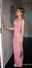 Unique Pink One-Shoulder Sleeveless Long Mermaid Prom Dress, Evening Dress, PD382155