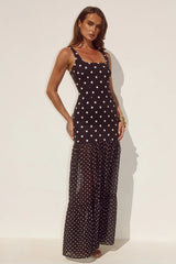 TILLIE SHEER BOTTOM MAXI DRESS - BLACK/WHITE POLKA
