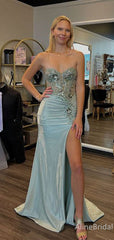 Gorgeous Light Green Sweetheart Strapless Long Mermaid Prom Dress with Slit, Evening Dress, PD382195