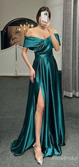 Sexy V-neck Customized Green Side Split Off-Shoulder A-line Long Prom Dress,Evening Dress,PD382209