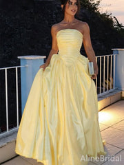 Elegant Yellow Strapless A-line Long Prom Dress, Evening Gown, PD3822969