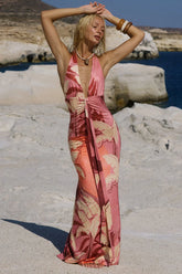 KAELI TIE FRONT HALTER MAXI DRESS - KAELI BERRY