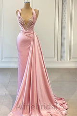 Pink Sparkly Sequins Hater Mermaid Prom Dress, PD3735