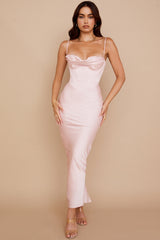 blush pink corset maxi dress
