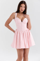 strawberry shortcake gingham corset mini dress