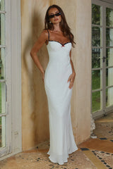 CHARLOTTE BUSTIER SLIP MAXI DRESS - IVORY/BLACK POLKA