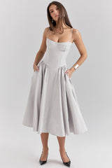 dove grey corset midi dress