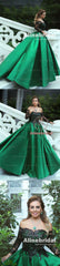 Gorgeous Black Emerald Green Lace A-line Ball Gown-Off Shoulder Long Sleeve Evening Gown PD00047