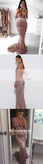 Popular Shinning Spaghetti Strap Backless Deep V-neck Mermaid Prom Gown Dresses,PD00048