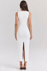 white sleeveless maxi dress