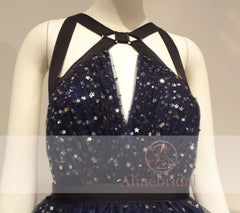 Fashion Unique Bling Bling Night-Star Backless Cut Neck Long Prom Gown Dresses,PD00050