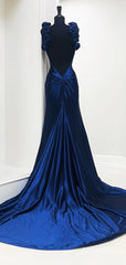 Elegant Royal Blue Deep V-neck A-line Long Prom Dress, Evening Dress, PD37721