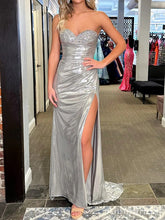 Sparkly Silver Sequins Strapless Prom Dress with Side Slit& Train, Evening Dress, PD37735