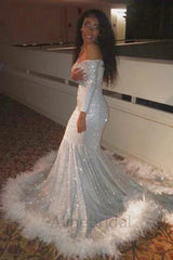 Sexy Off Shoulder Long Sleeves Mermaid Long Prom Dress, PD3728