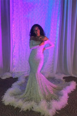 Sexy Off Shoulder Long Sleeves Mermaid Long Prom Dress, PD3728