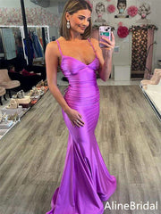 Sexy V-neck Spaghetti Strap Lace-Up Purple Mermaid Long Prom Dress,Evening Dress, PD37757