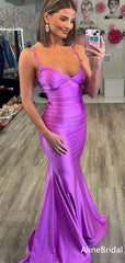 Sexy V-neck Spaghetti Strap Lace-Up Purple Mermaid Long Prom Dress,Evening Dress, PD37757