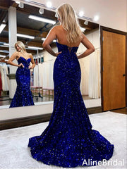 Sparkly Blue Sequins V-neck Mermaid Long Prom Dress, Evening Dress, PD37759
