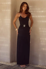 NINA RUCHED HALTER MAXI DRESS - BLACK