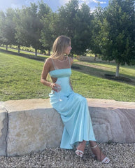 Sexy Mint Green Spaghetti Strap Backless Prom Dress-Fitted Mermaid Evening Gowns, PD3741