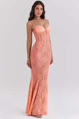 sorbet lace godet maxi dress