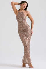 rose gold embroidered sequinned gown