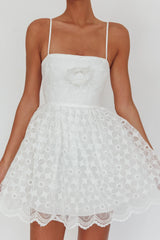 Bahia A-Line Square Neckline Mini Dress Lace White