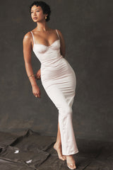 soft peach corset maxi dress