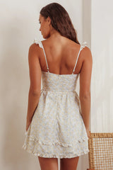 Doe Tied Bust Frill Mini Dress Floral Yellow