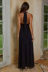 FERNANDA PLUNGE HALTER MAXI DRESS - BLACK