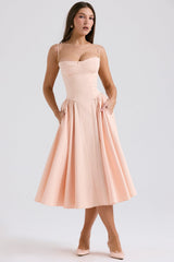peach parfait twill corset midi dress