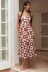 Confidante Piping Trim Midi Dress Brown